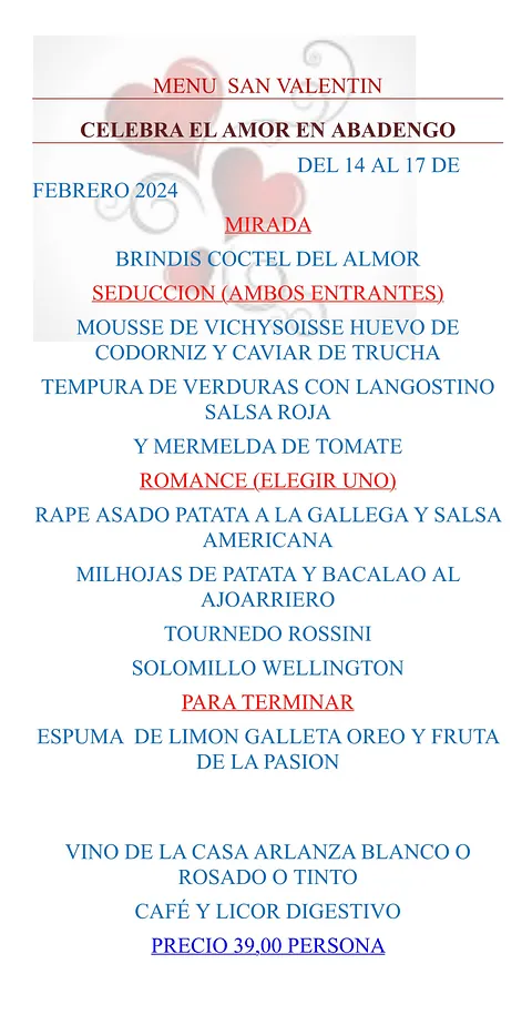 carta del restaurante