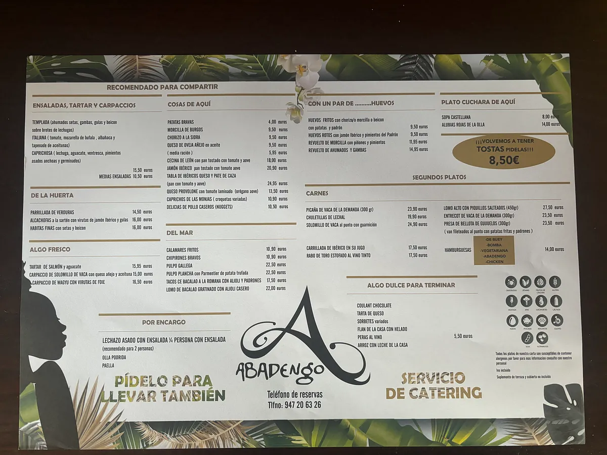 carta restaurante abadengo